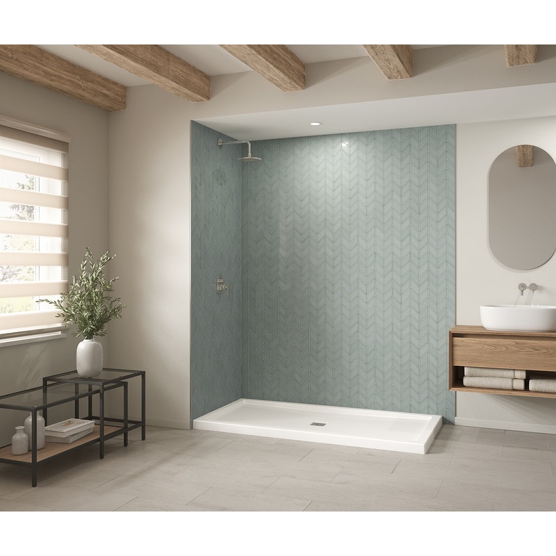 MAAX 420042-502-001-000 B3Square 7236 Acrylic Corner Left Shower Base in White with Center Drain