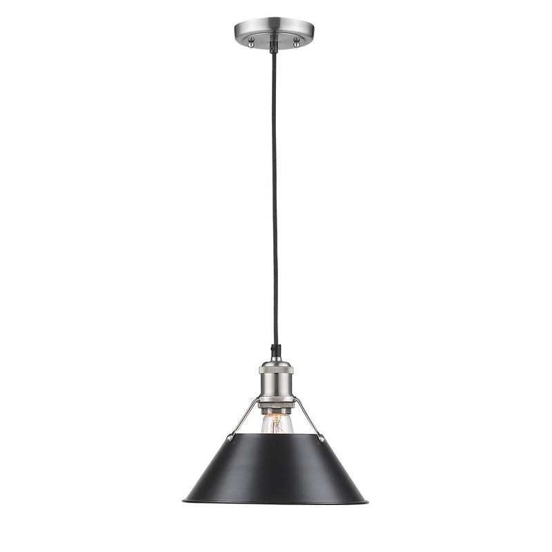 Orwell PW 1 Light Pendant – 10″ in Pewter with Black Shade