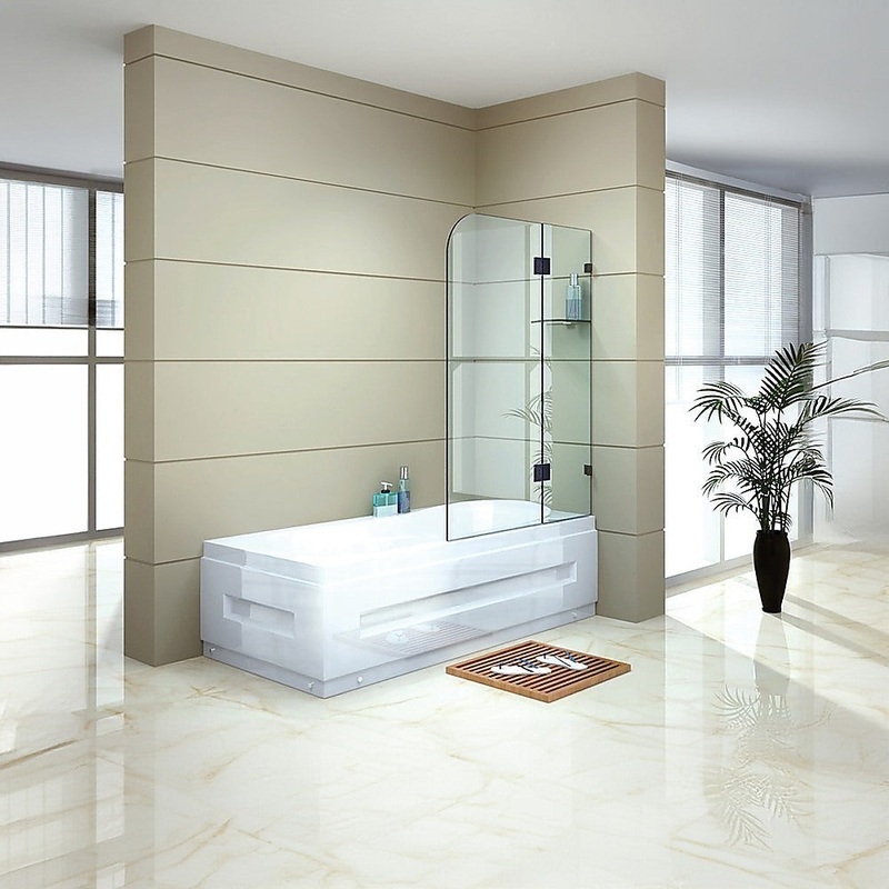 120cm Frameless Glass Bath Screen with Stainless Steel Brackets – White