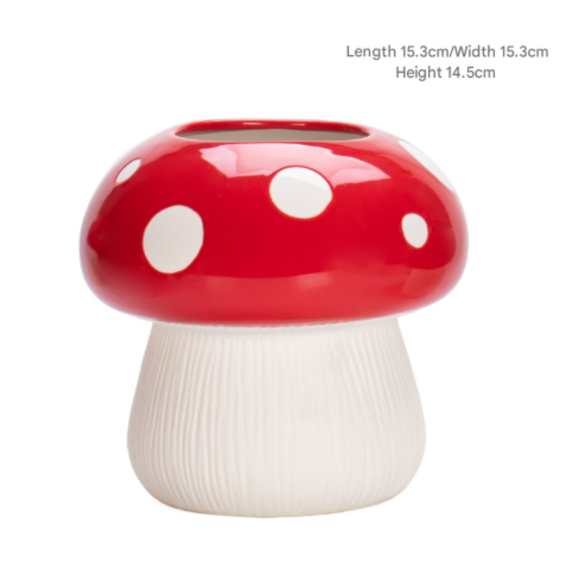 Big Size Red Whimsical Ceramic Mushroom Vase – Decorative Floral & Hydroponic Planter
