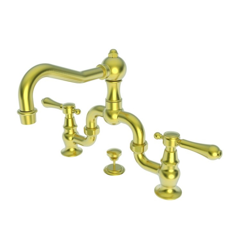 Lavatory Faucet Chesterfield Bridge 8 to 9-3/4 Inch Spread 2 Lever ADA WaterSense Satin Gold PVD 1.2 Gallons Per Minute Brass Pop Up Spout Reach 7-3/16 Inch