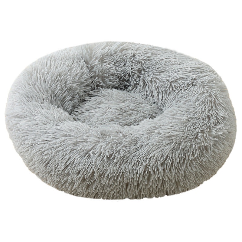 Light Grey 50cm Cozy Round Pet Bed – Plush Cat & Dog Bed with Non-Slip Base, Machine Washable