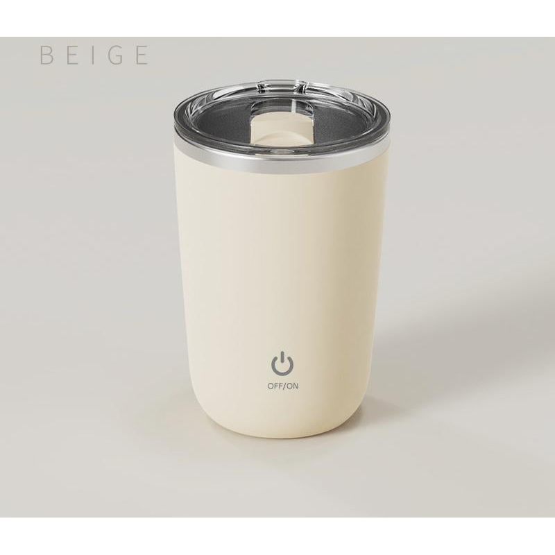 Mini Portable Electric Self-Stirring Mug – USB-C Rechargeable, 4-Hour Use, Stainless Steel (Beige)