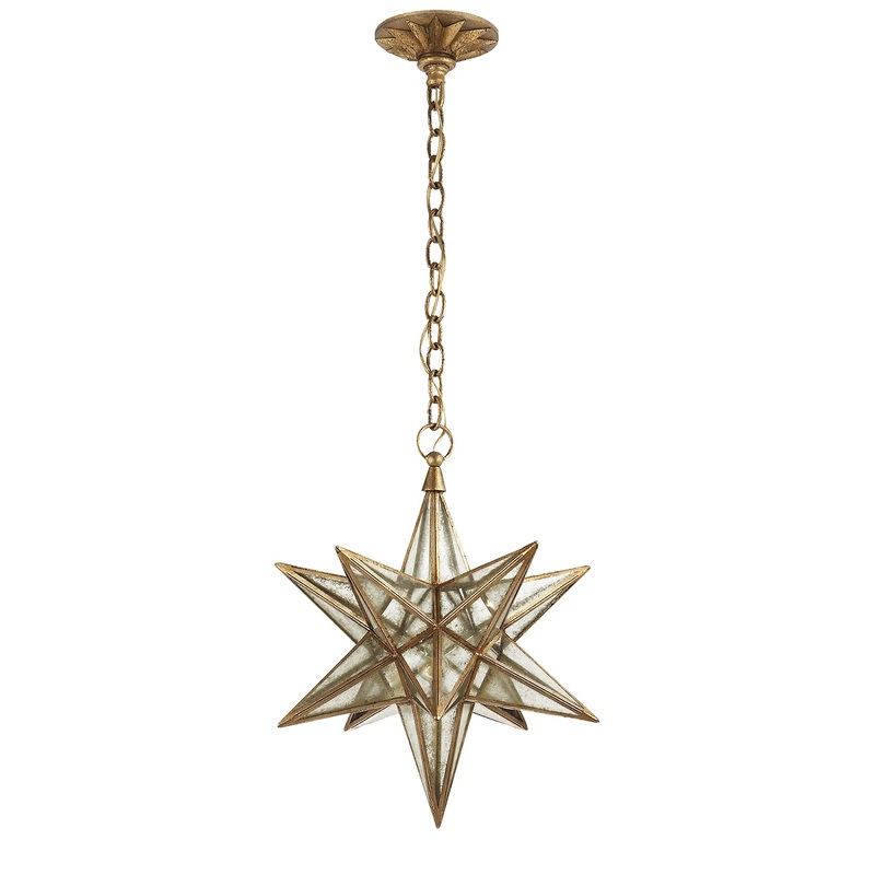 One Light Lantern from the Moravian Star Collection in Gilded Iron Finish by Visual Comfort Signature