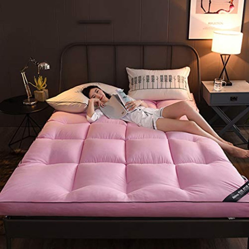 QVIVI Materasso Futon Addensato, Materassi Letto Trapuntato Soffice Tatami Materasso Pavimento Futon Pieghevole Antiscivolo Materasso da Campeggio Portatile Pink 1.5 * 2M