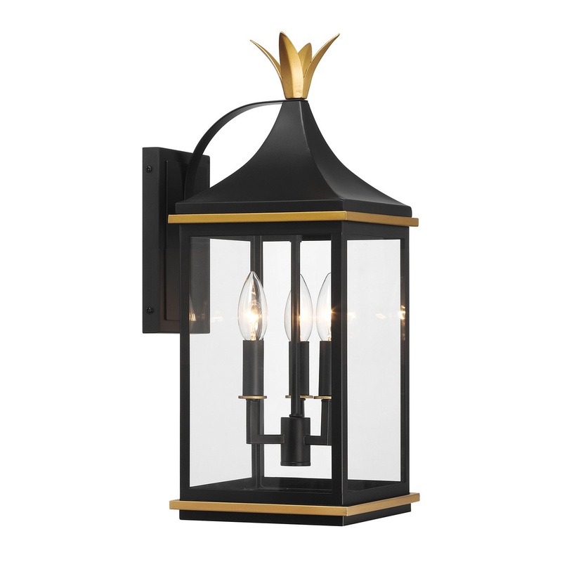 Three Light Outdoor Wall Sconce from the Simpson Collection in Matte Black/Textured Gold Finish by Crystorama
