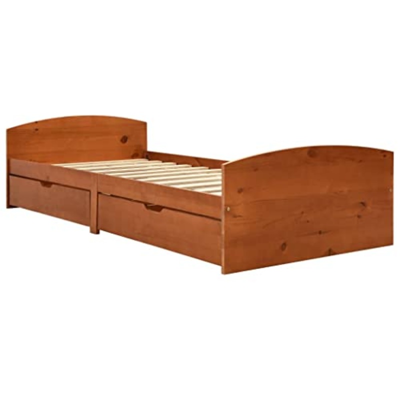 vidaXL Giroletto con 2 Cassetti Marrone Miele Legno di Pino 90×200 cm