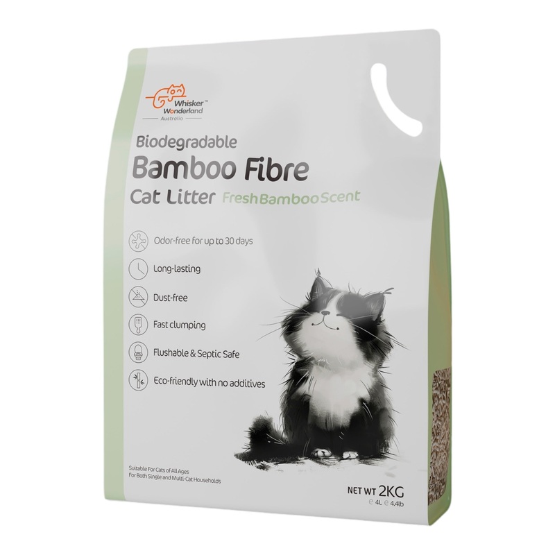Whisker Wonderland Premium Biodegradable Bamboo Fibre Cat Litter 2KG – Fresh Bamboo Scent | Superior Odour Control, Fast Clumping & Flushable | Pet & Planet Friendly