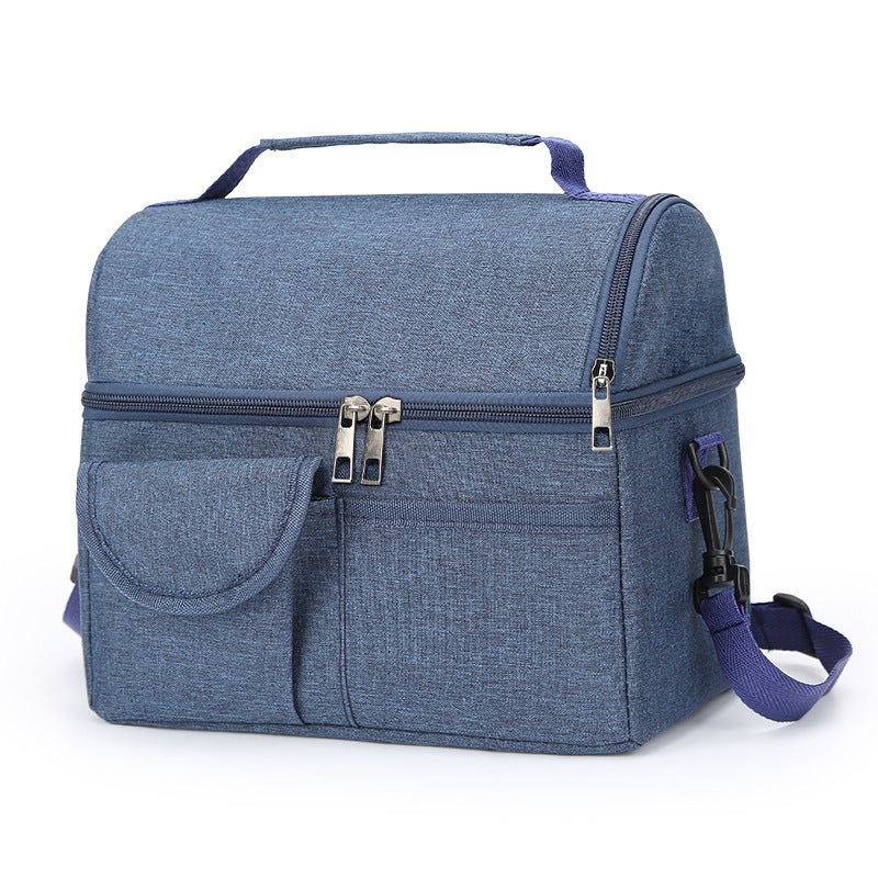2 Pcs Blue Premium Double Layer Insulated Lunch Bag – 8.4L Thermal Cooler Tote with Shoulder Strap