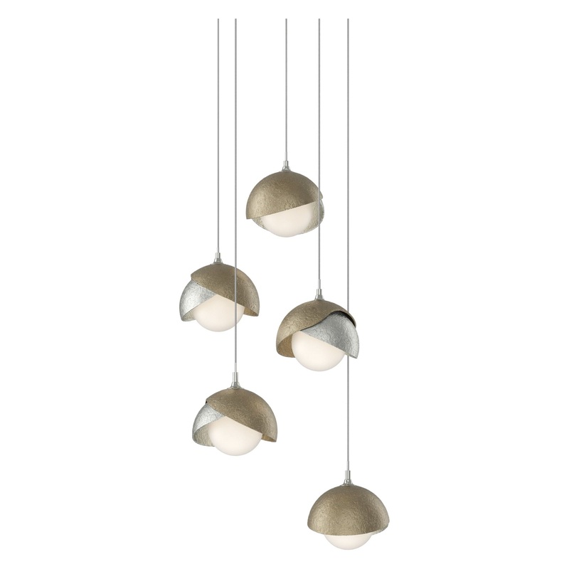 Brooklyn 5-Light Double Shade Pendant Sterling Soft Gold
