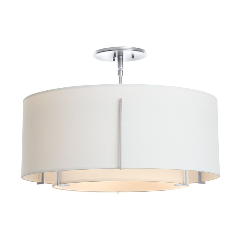 Exos Double Shade Semi-Flush Sterling Natural Anna Inner Shade & Natural Anna Outer Shade