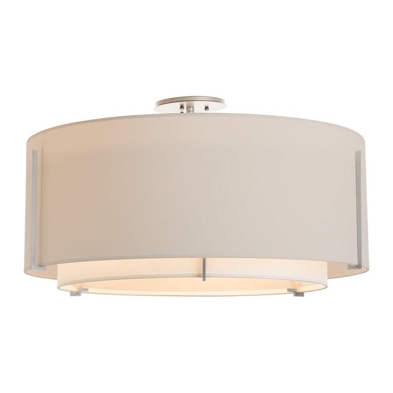 Exos Large Double Shade Semi-Flush Vintage Platinum Natural Anna Inner Shade & Flax Outer Shade