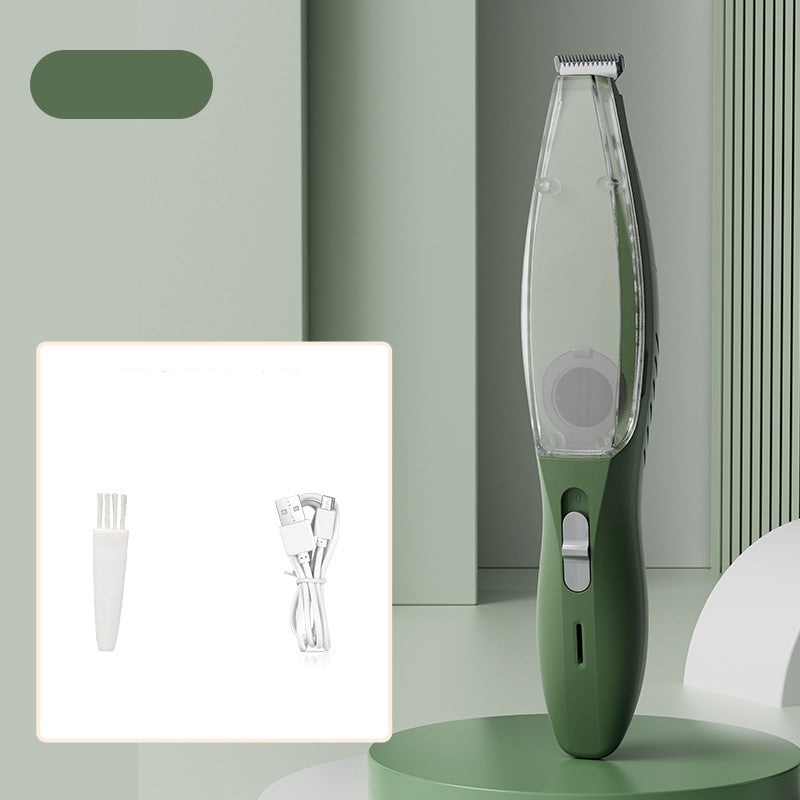 Green Rechargeable Pet Grooming Clipper with Built-in Vacuum – Low Noise Hair Trimmer for Dogs & Cats