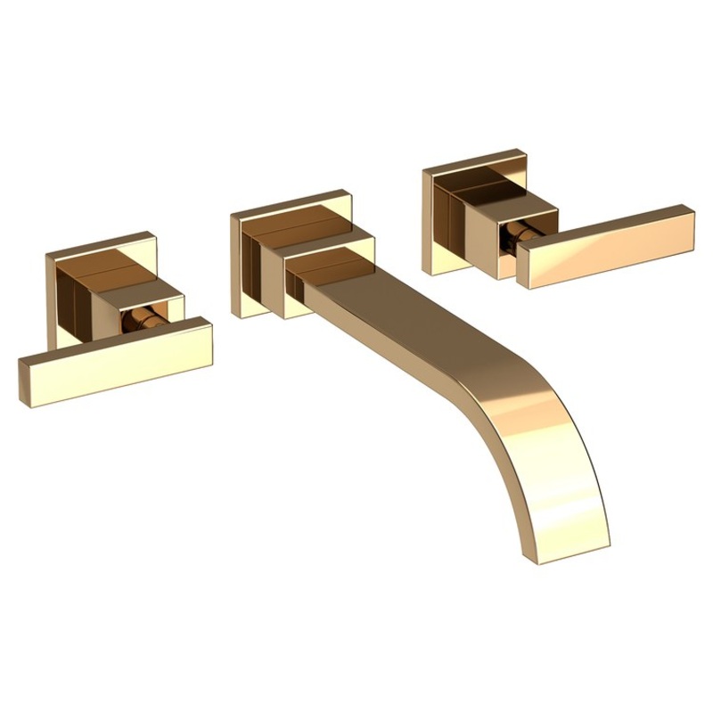 Lavatory Faucet Secant Wall Mount 8 Inch Spread 2 Lever ADA French Gold PVD 1.2 Gallons per Minute Brass Spout Height Inch