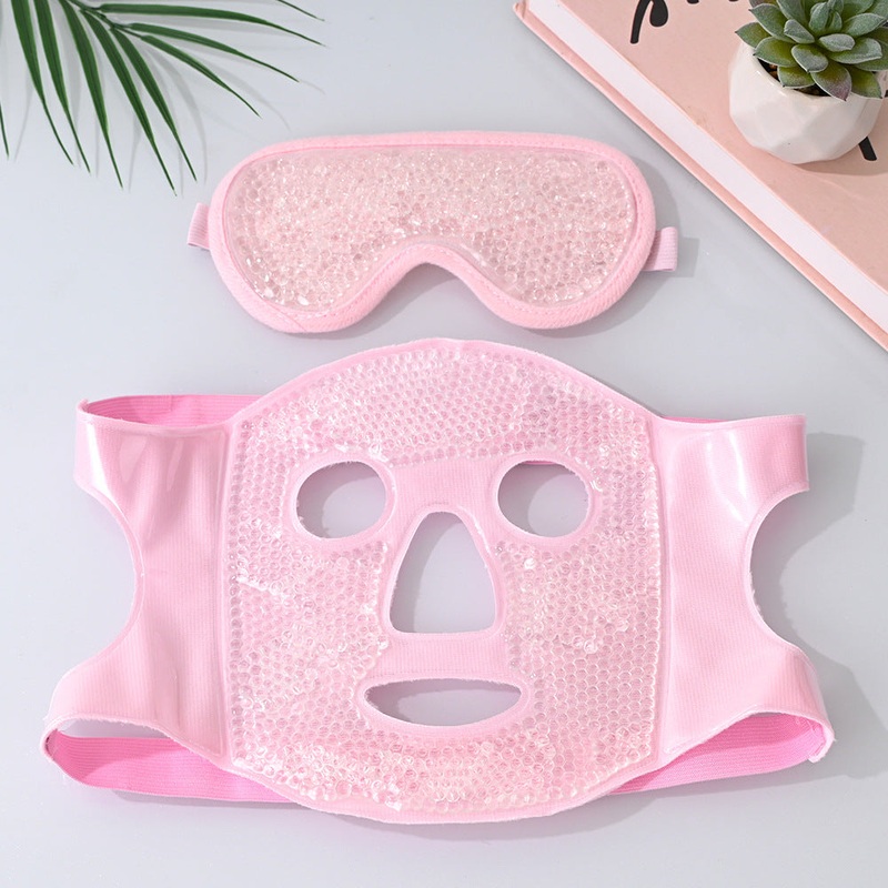Pink Reusable Cooling Gel Bead Face Mask and Eye Mask Set – Soothing Therapy for Puffy Eyes, Headaches and Facial Relaxation