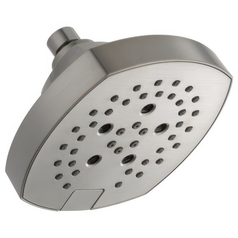 Showerhead Universal Showering 5 Functions Square with H2Okinetic Technology Lumicoat Stainless 6 Inch 1.75 Gallons per Minute H2Okinetic Full Body Full with Massage Massage Pause