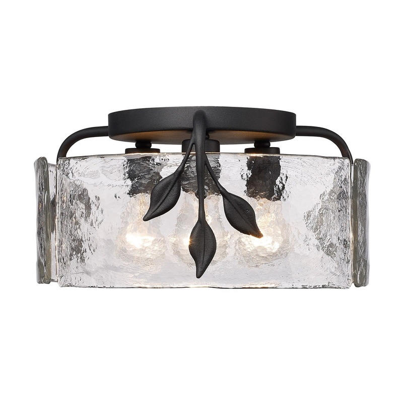 Three Light Flush Mount from the Calla Collection in Natural Black Finish by Golden
