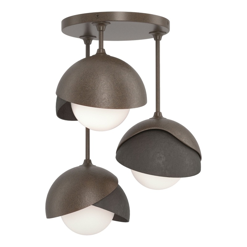Brooklyn 3-Light Double Shade Semi-Flush Bronze Dark Smoke
