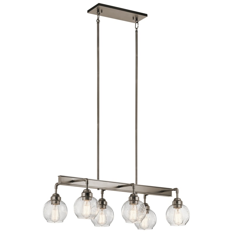 Kichler 43994AP Six Light Linear Chandelier, Antique Pewter