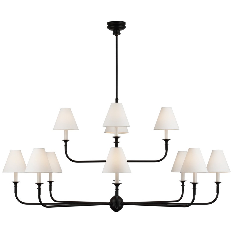LED Chandelier from the Piaf Collection in Aged Iron And Ebonized Oak Finish by Visual Comfort Signature
