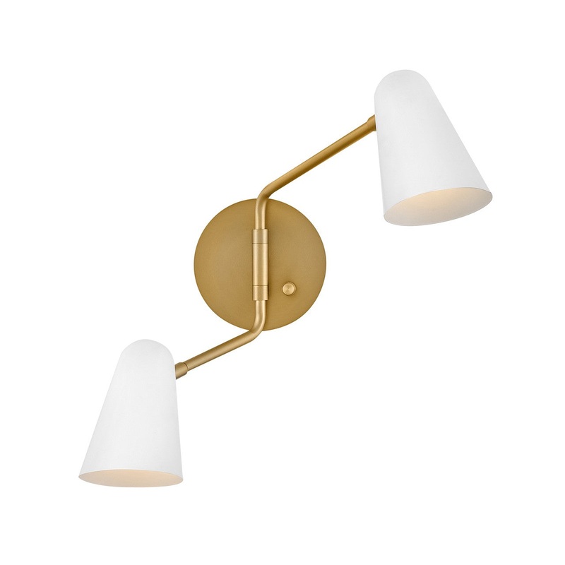 LED Wall Sconce from the Birdie Collection in Lacquered Brass with Matte White accents Finish by Lark