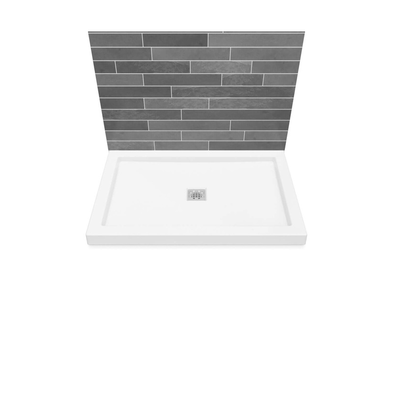 MAAX 420001-505-001-100 B3Square 4832 Acrylic Wall Mounted Shower Base in White with Center Drain
