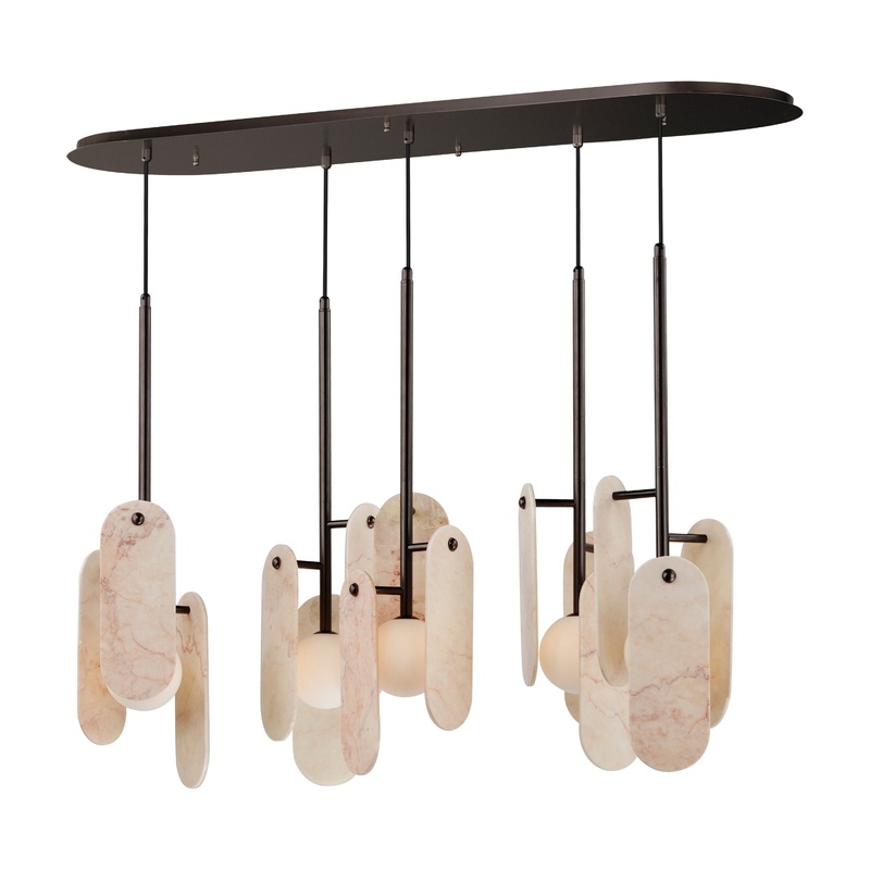 Megalith 5-Light LED Pendant Brushed Bronze Rose Jade