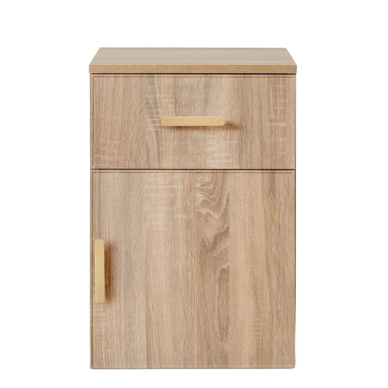 PORTO BEDSIDE TABLE – NATURAL OAK – SLIM – OVAL BRASS