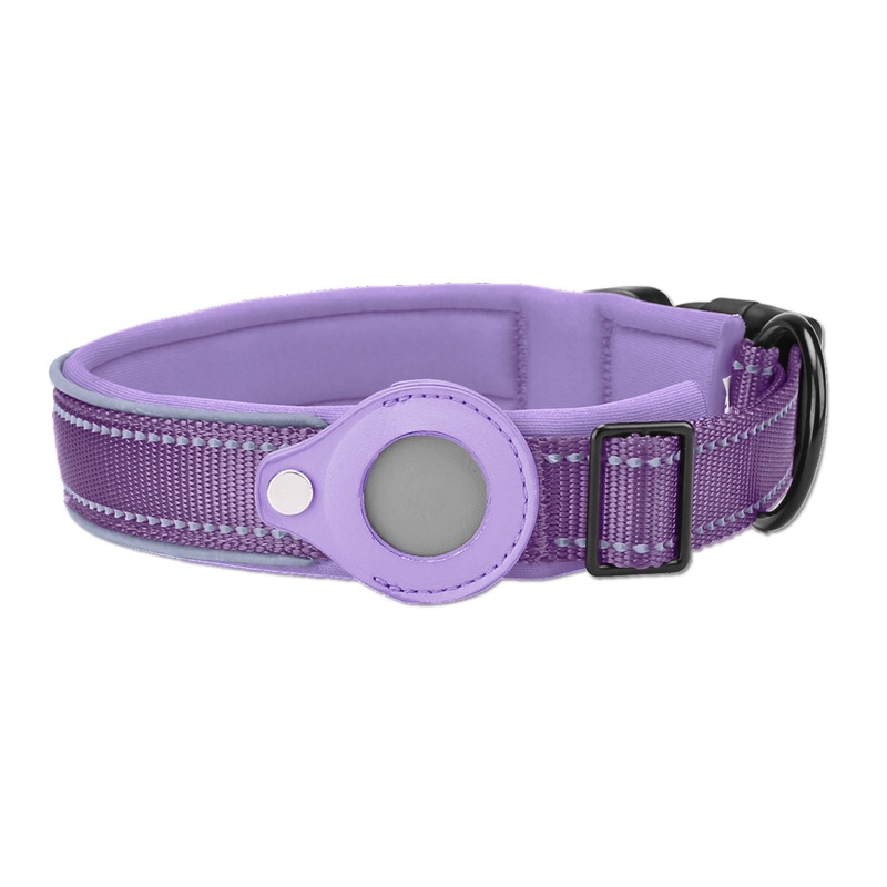 S Purple Secure Nylon Dog Collar with Built-in Apple AirTag (not included) Holder Case – Pet Tracker Accessory