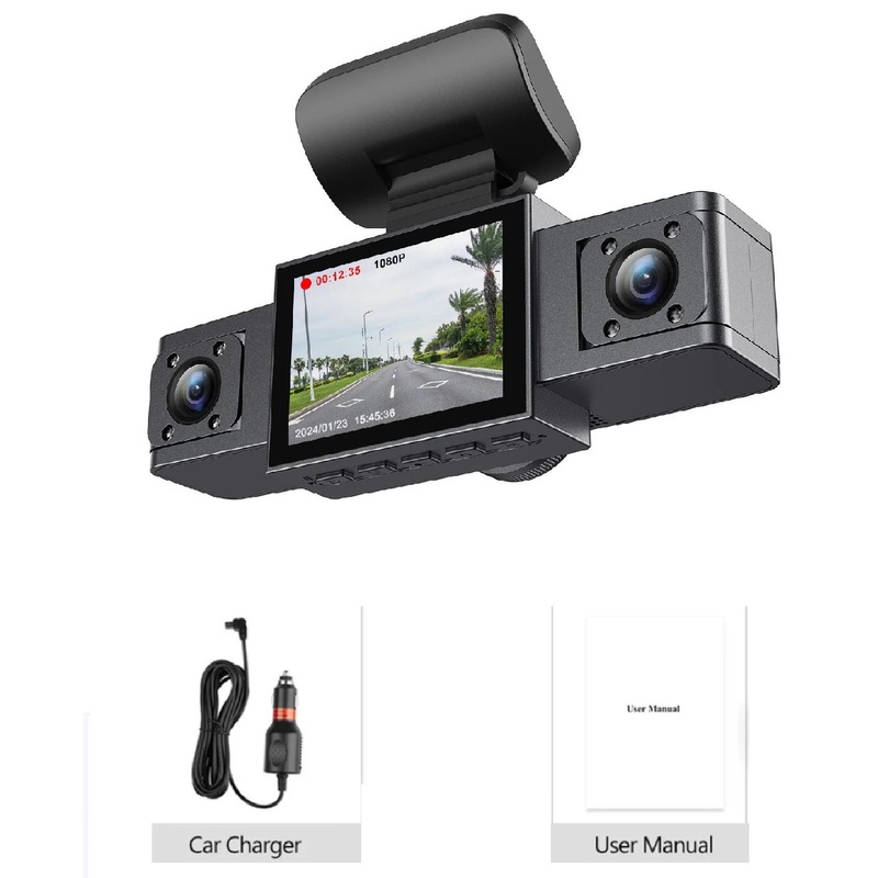 3-Inch HD 1080P Dash Cam – Front, Rear, and Left Recording, 19x12x8cm