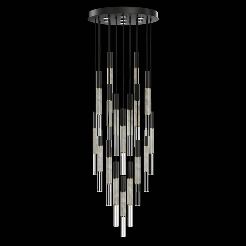 Antonia 31″W Round Pendant Black/Brass/Smoke