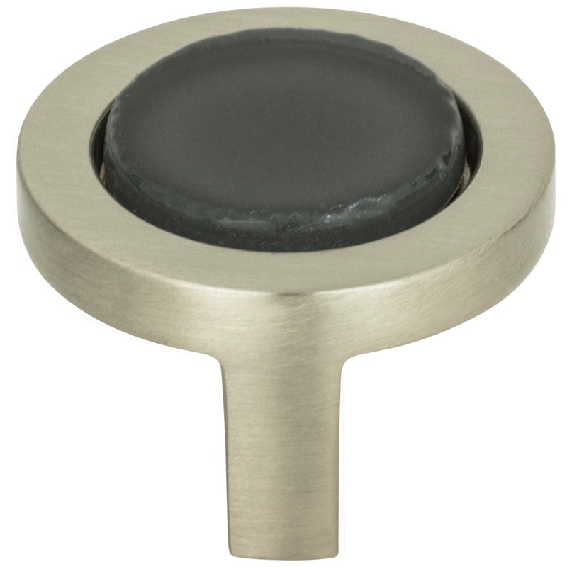 Atlas Homewares Spa Black Round Knob 1 1/4 Inch Brushed Nickel