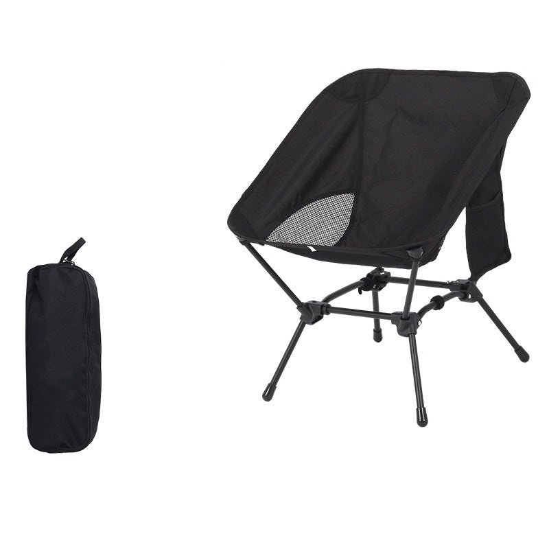 Black Lightweight Portable Camping Chair – Adjustable Height Folding Moon Chair with Breathable Mesh & Carry Bag for Outdoor, Beach, Fishing
