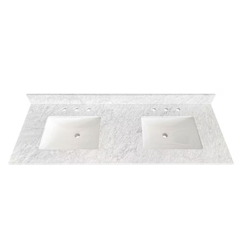 Home Decorators Collection 1008215594 – 61 in. W x 22 in D Marble White Rectangular Double Sink Vanity Top in Carrara Marble