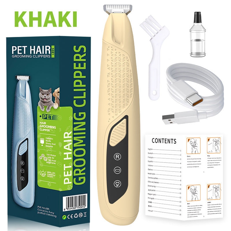 Khaki Precision Pet Paw Trimmer – Waterproof & Rechargeable Grooming Clipper for Dog & Cat Paws, Eyes, and Ears