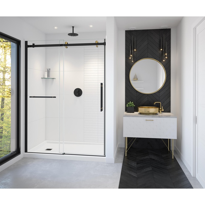 MAAX 138475-900-380-000 Vela 56 -59 x 78  in. 8mm Sliding Shower Door with Towel Bar for Alcove Installation with Clear glass in Matte Black and Brushed Gold