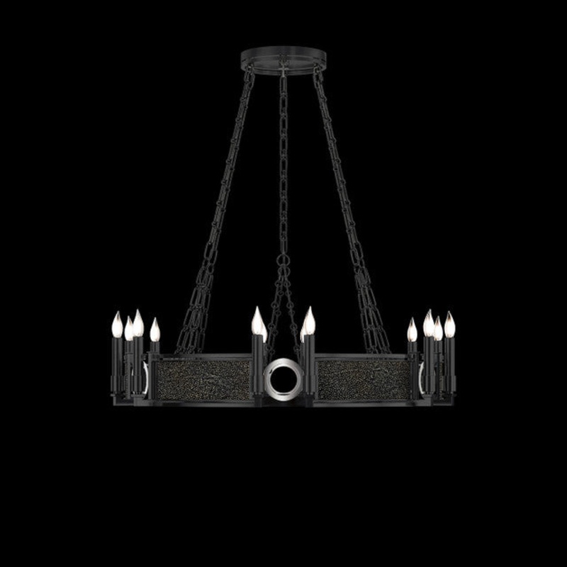 Mirage 35.75″W Round Chandelier Black Iron/Nickel/Black Knight