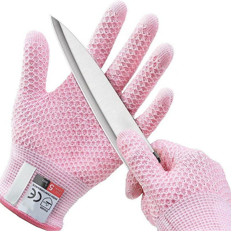 Pink 3-Pack Cut Resistant Gloves (Level 5 Protection)  Pineapple Grip, Touchscreen Compatible, Food Safe for Kitchen, Butcher & Fish Cleaning  One Size Fits Most