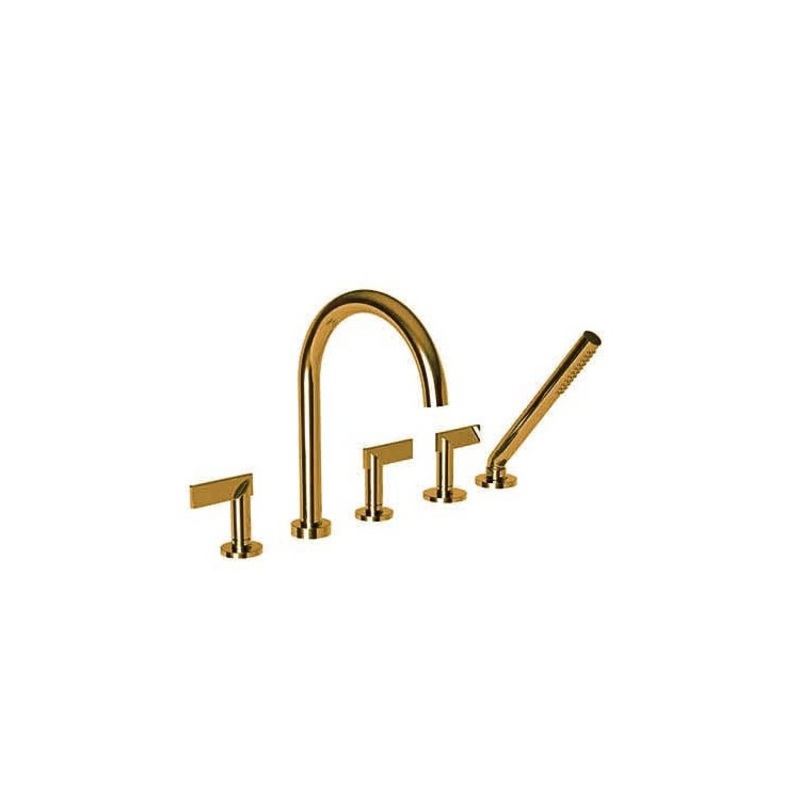 Roman Tub Trim Priya Deck Mount with Handshower 3 Lever Satin Bronze PVD 8 to 20 Inch Spread