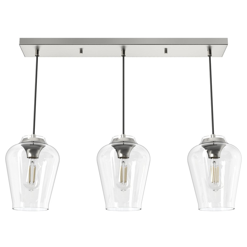 Three Light Linear Cluster from the Vidria Collection in Brushed Nickel Finish by Hunter
