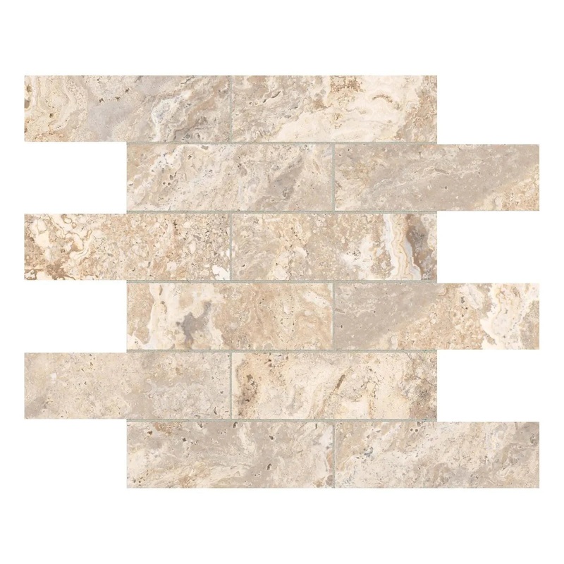 2″ x 6″ Antico Ivory Matte Porcelain Brick Mosaics. 1 Sheet = .96 Sq. Ft. (63-467) 2″ x 6″