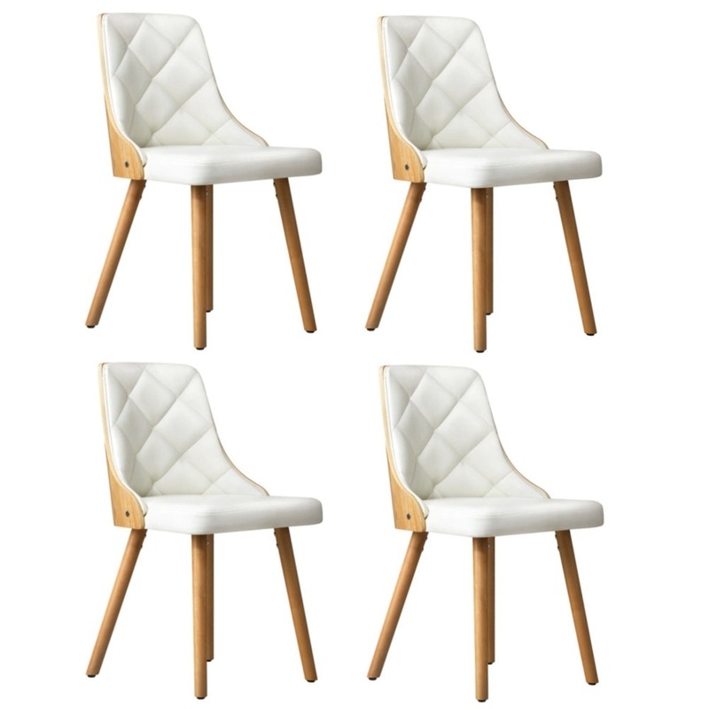 4x Wooden Dining Chairs Faux Leather Padded White