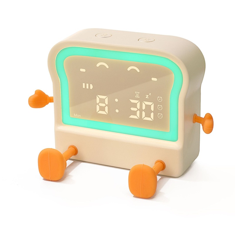 Adorable Toast-Shaped Digital Alarm Clock with Night Light & Phone Stand – Multifunctional Kids Clock(milky)