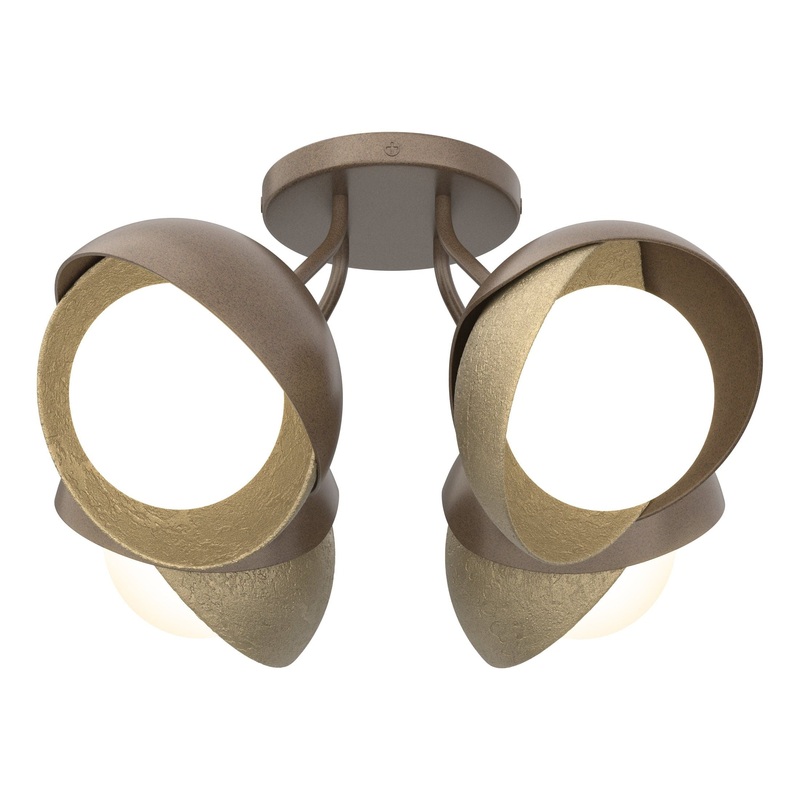 Brooklyn 4-Light Double Shade Semi-Flush Bronze Soft Gold
