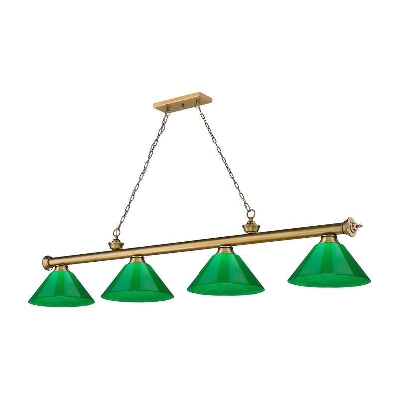 Cordon 4-Light Billiard Rubbed Brass Cone Green Plastic