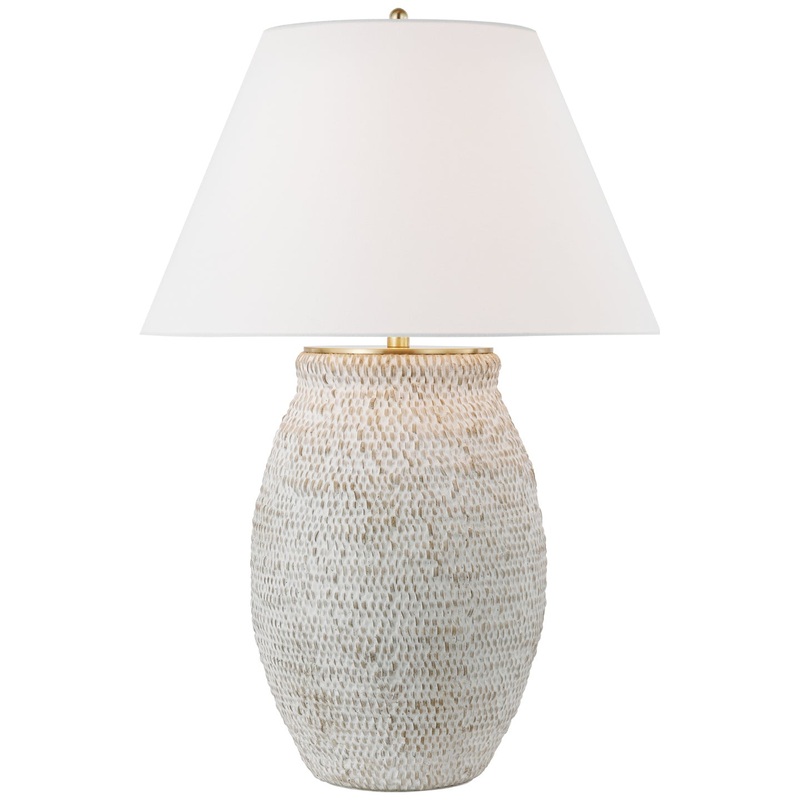 LED Table Lamp from the Avedon Collection in Plaster White Rattan Finish by Visual Comfort Signature