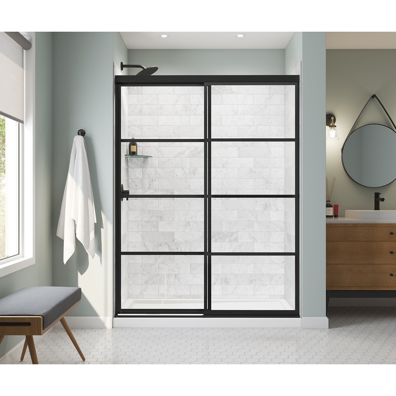 MAAX 135332-972-340-000 Incognito 76 Shaker 56-59 x 76 in. 8mm Bypass Shower Door for Alcove Installation with Shaker glass in Matte Black