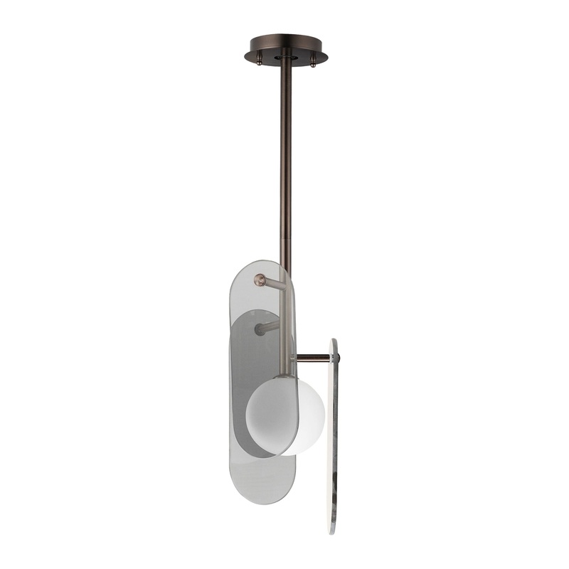 Megalith Stem Hung LED Pendant Brushed Bronze Mirror Smoke Glass