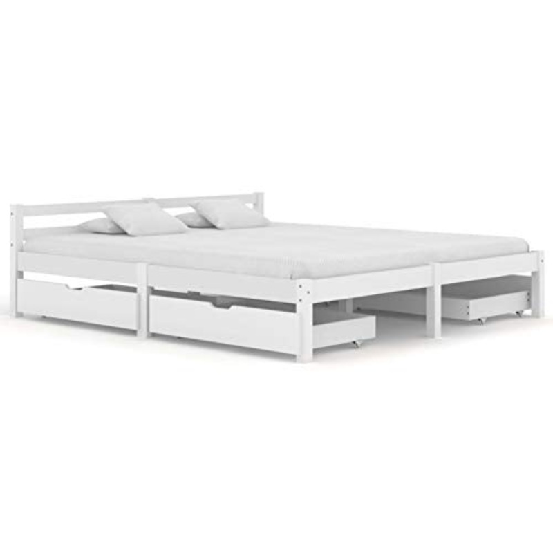 Tidyard Giroletto con 4 Cassetti Struttura Letto Matrimoniale in Legno Massello di Pino,Taleio Letto,Letto a Doghe,160×200 cm