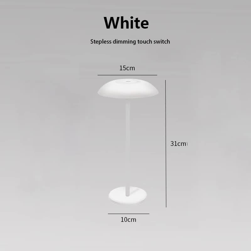 White Minimalist Rechargeable LED Touch Table Lamp – 3-Color Stepless Dimming Metal Desk Light